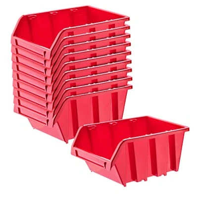 Abbildung von KADAX Werkstatt Stapelkiste, Stapelbox aus PP Kunststoff, Sichtlagerbox in verschiedenen Größen, Lagerboxen für Werkzeugswand, Sichtlagerkasten, Sortierbox (Rot 10 Stück, 195x120mm)