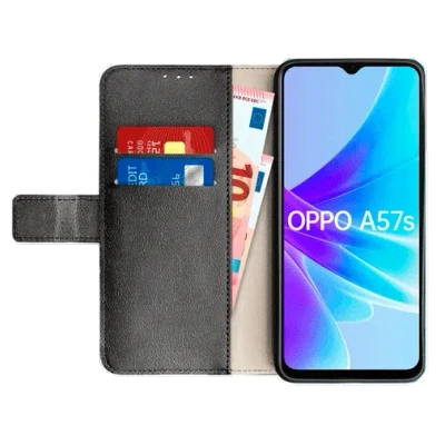 Abbildung von Just in Case Pu Leder Book Hülle Schwarz OPPO A57s