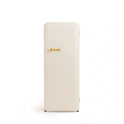 Abbildung von CREATE / RETRO FRIDGE 150 GOLD/Kühlschrank mit Gefrierfach 281L in Cremeweiß, Griff Gold 102W, niedriger Energieverbrauch, 150cm, 3 Ablagen, Temperaturregelung,60x60x150cm