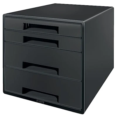 Abbildung von Leitz Schubladenbox A4, 4 Schubladen, 100 Prozent recyclebar, klimakompensiert, Blauer Engel, ideal zur Büroorganisation und Aktenablage, Recycle Sortiment, Schwarz, 53720095