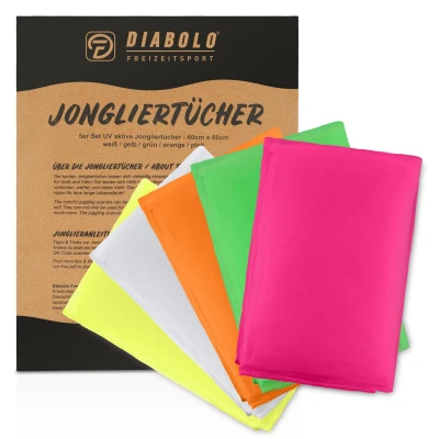 Abbildung von Jongliertücher 5er Set (UV reaktiv). 60x60cm. Chiffontücher aus 100% Nylon
