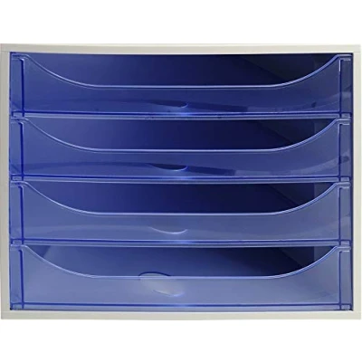 Abbildung von Exacompta 228610D Ablagebox Linicolor mit 4 Schubladen für DIN A4+ Dokumente. Ecobox hoher Kapazität mehr Platz auf dem Schreibtisch Big Box GrauEisblau
