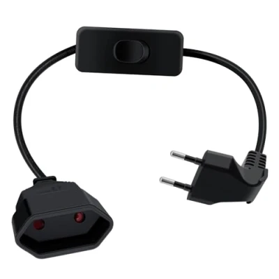 Abbildung von HuaLiSiJi Eurostecker Schalter 2,5A 250V Verlängerungskabel Flach 90 Grad Kurz, für Haushaltsgeräte TV PC Computer Monitor Etc (Schwarz, 0.5m)