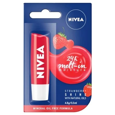 Abbildung von Nivea Lip Care 4,8gr Strawberry Nourishing Mineral Oil Free Tinted All day Moisture Enriched With Extract, Shea Butter and Jojoba (Pack of 2)