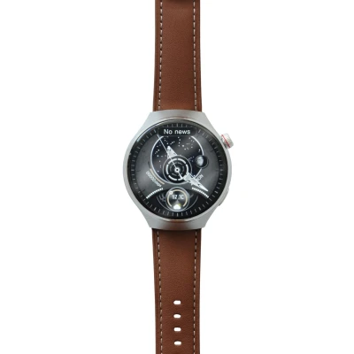 Abbildung von LEICKE APPLOID Smartwatch R9+ matt silber IP65 (3,86 cm/1,5 Zoll), Kunstleder Armband braun, Metall silber, Anzeige versch. Gesundheitsfunktionen, verschiedene Sportmodi