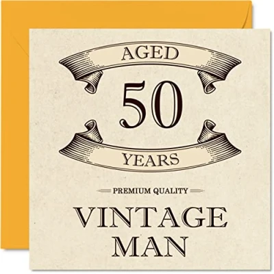 Abbildung von Geburtstagskarte zum 50. Geburtstag im Vintage Stil für Männer 50 Jahre lustige Kollegen Vater Ehemann Freund Onkel Bruder 145 mm Grußkarten