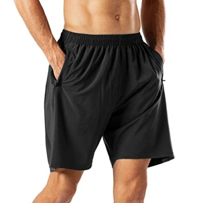 Abbildung von HMIYA Herren Sport Shorts Schnell Trocknend Kurze Hose mit Reißverschlusstasch (Schwarz,3XL)