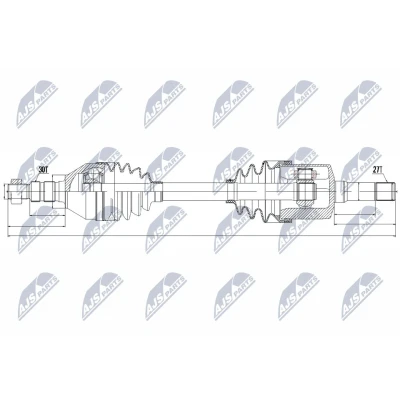 Abbildung von NTY NPW PL 033 Antriebswelle Vorderachse, Vorderachse rechts 618 Automatikgetriebe OPEL: Insignia A Schrägheck, Sports Tourer