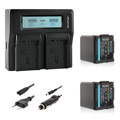 Abbildung von 2X Blumax Akku ersetzt VW VBG260 2100mAh + Doppelladegerät Dual Charger passend zu diversen Panasonic Kameramodellen 2 Akkus gleichzeitig Laden