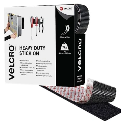 Abbildung von VELCRO Marke Klettband Selbstklebend Zuschneidbares industrielles extra starkes doppelseitiges selbstklebendes mit Klettverschluss Schwarz 10m x 50mm