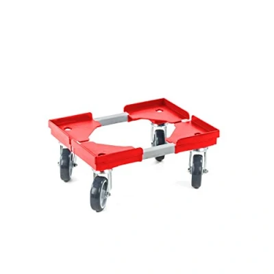 Abbildung von aidB Transportroller Variabel nicht unterteilt für Euroboxen mit 4 Gummilenkrollen, Rot, 400x300 mm, variabler Rollwagen zum Transport von Kisten, Praktischer Kistenroller
