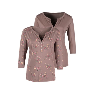Abbildung von Lascana 3/4ARM 2 PACK Langarmshirt, Damen, Größe: 32/34, Taupe