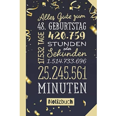 Abbildung von Alles Gute zum 48. Geburtstag: Notizbuch Geschenkidee 48.Geburtstag für Männer oder Frauen 48 Konfetti Gold Geschenk Persönlich signieren und verschenken