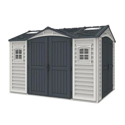 Abbildung von Kunststoffgerätehaus Apex Pro 10.5&#039;x8&#039;, 7,6 m² Grau + Bodenkonstruktion DURAMAX 40116