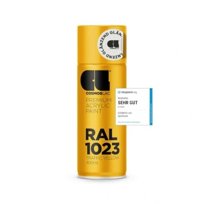 Abbildung von COSMOS LAC Acryllack Verkehrsgelb Sprühdose in vielen RAL Farbtönen 400ml Spraydose perfekt für DIY, Upcycling und andere Lackierarbeiten geeignet (RAL 1023 verkehrsgelb)