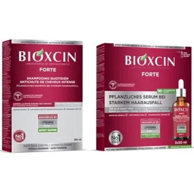 Abbildung von Bioxcin Forte Set für intensiven Haarausfall 300ml Shampoo + 3x50ml Serum