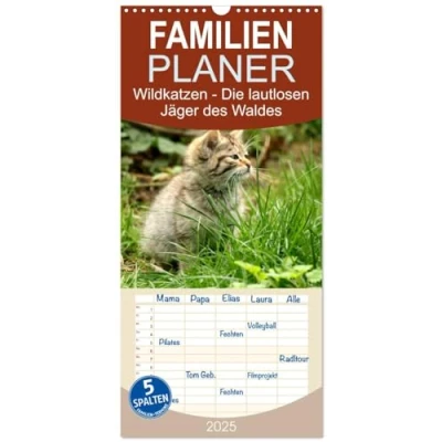 Abbildung von Familienplaner 2025 Wildkatzen Die lautlosen Jäger des Waldes mit 5 Spalten (Wandkalender, 21 cm x 45 cm), CALVENDO