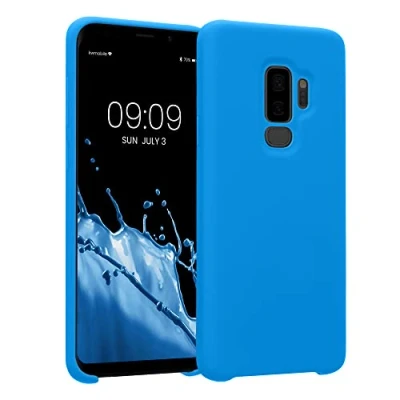Abbildung von kwmobile Hülle kompatibel mit Samsung Galaxy S9 Plus Silikon Handy Case Handyhülle weiche Oberfläche kabelloses Laden Strahlend Blau