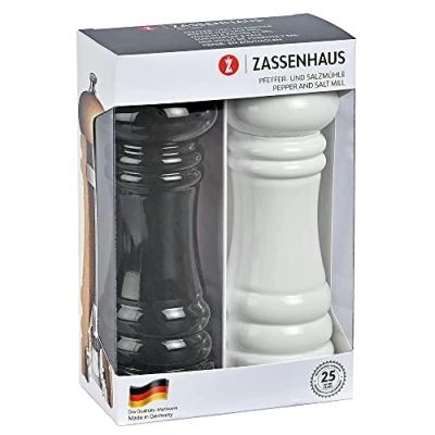 Abbildung von Zassenhaus Mühlenset BERLIN Buchenholz Geschenkset Schwarz &amp; Weiß mit stufenlos verstellbarem Keramikmahlwerk befüllte Gewürzmühlen Ø 5,9 cm, H: 18 cm