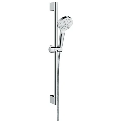 Abbildung von hansgrohe Brausegarnitur &quot;Crometta&quot;, (Komplett Set), 10cm, Green 6 l/min, mit Duschstange 65cm, Weiß/chrom