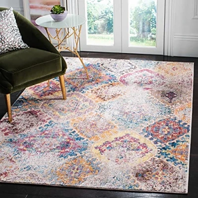Abbildung von SAFAVIEH Traditionell Teppich für Wohnzimmer, Esszimmer, Schlafzimmer Bristol Collection, Kurzer Flor, Blau und Hellgrau, 122 X 183 cm