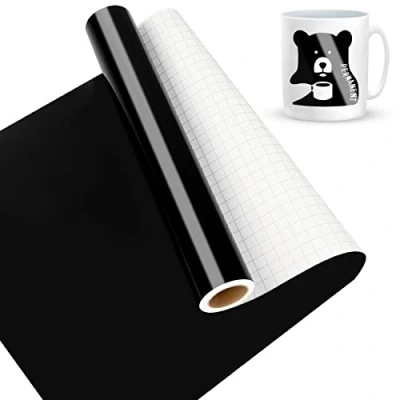 Abbildung von Lya Vinyl Glänzend Schwarz Vinylfolie Plotter, Selbstklebend Plotterfolie für Cricut 30,5 cmx 4,6 m, Plotterfolie, Selbstklebende Folie Cricut, Silhouette Cameo 4