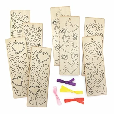 Abbildung von Baker Ross AX689 Lesezeichen in Herzform, 8 Stück, Blanko Vorlagen für Kinder zum Gestalten und Dekorieren, ideal Valentinstag Basteln