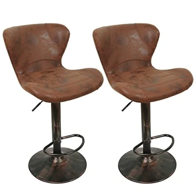 Abbildung von THINFAR Barhocker, Vintage, 2 Stück, industrieller Barhocker aus Kunstleder, höhenverstellbar und 360 drehbar, Barstuhl mit Fußstütze Rückenlehne (braun)