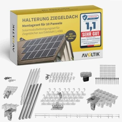 Abbildung von Avoltik Solar Halterung Ziegeldach I Set für 10 PV Module 30 45mm Solarmodul Balkonkraftwerk Solarmodulbefestigungsset Ziegeldächer aus Edelstahl 1.4301 Montageset