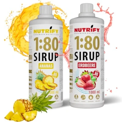 Abbildung von NUTRIFY Vital Fitness Drink 1:80 Sirup 2x1 L Set Ananas &amp; Erdbeere, Getränkekonzentrat mit Vitaminen Carnitin zuckerfrei 160 Liter Sportgetränk kalorienarm 2er Pack, 2x 1000 ml