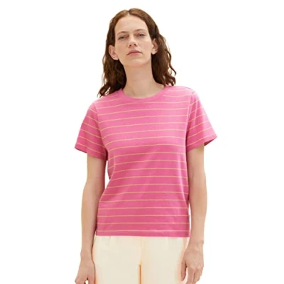 Abbildung von TOM Tailor Gestreiftes Tshirt print, Damen, Größe: Medium, Pink sand stripe