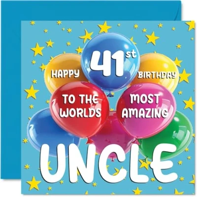 Abbildung von Stuff4 Geburtstagskarte zum 41. Onkel World&#039;s Most Amazing Oncle Geburtstag für von Nichte Neffe, 145 mm x mm, Alter 41, einundvierzig Grußkarten
