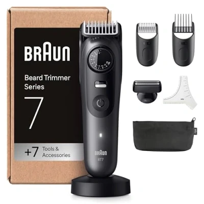 Abbildung von Braun Barttrimmer Series 7, +7 Zubehörteile, 40 Längeneinstellungen, ProBlade Klinge, BT7525, Grau