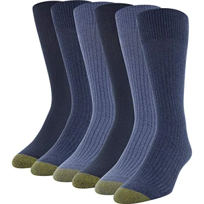 Abbildung von Gold Toe Herren Stanton Crew Socks, Multipairs Klassische Socken, Chambray/Denim (6 Paar), L EU