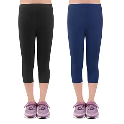 Abbildung von L&amp;K II 2er Pack Mädchen Leggings 3/4 Hose Capri aus Baumwolle Schulkleidung Schwarz Dunkelblau 170/176 2723