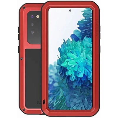 Abbildung von LOVE MEI Samsung Galaxy S20 FE Hülle, Heavy Duty Rüstung Tank Stoßfest Staubdicht Case Hybride Aluminium Metall + Silikon Cover with Gehärtetes Glas für 5G (Rot)