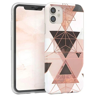 Abbildung von EAZY CASE Handyhülle Silikon mit Kameraschutz kompatibel iPhone 11, im Geometrie Design, Motiv Hülle, Ultra dünn, Slimcover, Silikonhülle, Backcover, Rosa Braun