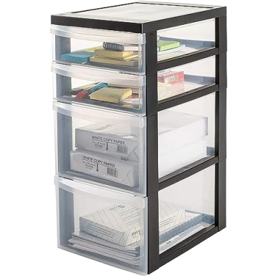 Abbildung von Iris Ohyama Kunststoff Schubladenbox mit Rollen, 2 Tiefe und Flache Schubladen, Schwarz, Griffe zum Ziehen, Für Schlafzimmer, Bad, Schule &amp; Büro, BPA frei, Schubladenschrank, Rollcontainer, DC 322