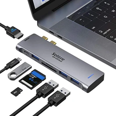 Abbildung von Selore&amp;S Global USB C Hub MacBook Pro/Air Adapter Multiport 7 in 2 auf HDMI 4K @60Hz, Typ Thunderbolt 3, SD/TF Kartenleser, 3.0, Dock für Pro 2020/2019/2018 MacBoook Air