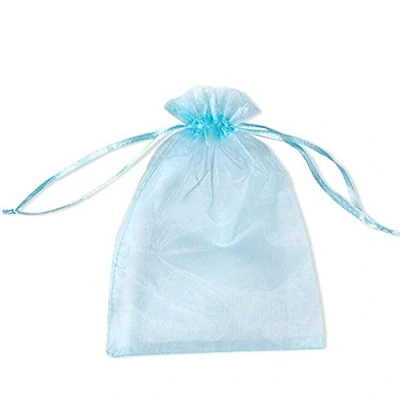 Abbildung von PLECUPE 100 Stück Durchsichtig Tunnelzug Organzabeutel Organzasäckchen Süßigkeiten Beutel Saeckchen Geschenk, 20 x 30cm Hochzeit Säckchen Party Festival Bonbonsbeutel Candy Bags Blau#3