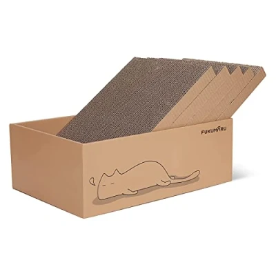 Abbildung von FUKUMARU Kratzbrett Katze, 5er Set, Katzenkratzbox mit hochwertiger Karton, Doppelseitige Kratzpappe für Katzen, Widerstandsfähig Katzenmöbel, 43.5x29.5x14 cm Groß