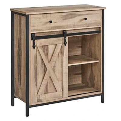 Abbildung von VASAGLE Sideboard, Küchenschrank, Aufbewahrungsschrank, mit Schiebetür, 30 x 70 80 cm, verstellbare Ablage, Landhausstil, für Wohnzimmer, eichenbraun schwarz LSC100B50
