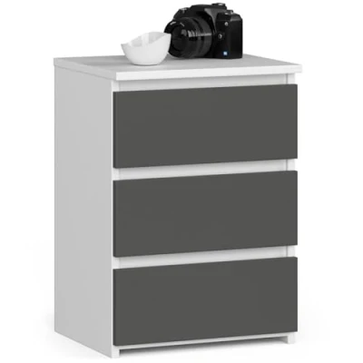 Abbildung von AKORD Nachttisch Kommode CL 3 mit Schubladen für das Wohnzimmer Schlafzimmer Schrank Büro Arbeitszimmer Modernes Funktionales Design B40 x H57 T35 cm, Gewicht 26 kg Weiß Graphitgrau