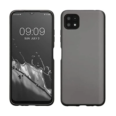 Abbildung von kwmobile Case kompatibel mit Samsung Galaxy A22 5G Hülle Schutzhülle aus Silikon metallisch schimmernd Handyhülle Metallic Grau