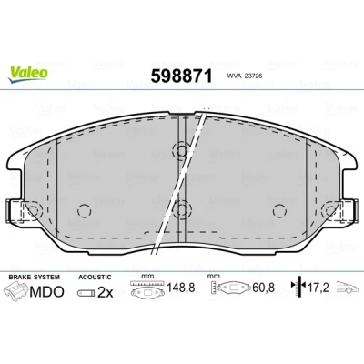 Abbildung von VALEO 598871 Bremsbelagsatz Vorderachse inkl. Verschleißwarnkontakt mit Anti Quietsch Blech SSANGYONG: Rexton W, / 2, RODIUS 2