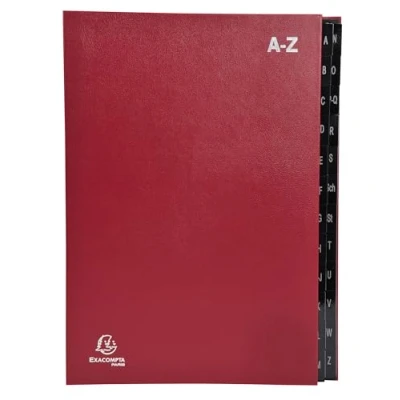 Abbildung von Exacompta Ref. 57225E Ordnungsmappen mit 8 Ordnern, fester Einband, innen aus recycelter Karte, laminierte Registerkarten von A bis Z, 24 Fächer, Maße: x 34 cm, rot
