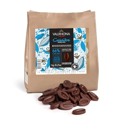 Abbildung von VALRHONA Sack 1 kg Caraïbe 66% Dunkle Schokolade Bohnen 1kg
