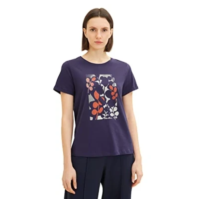 Abbildung von TOM TAILOR Damen 1035470 T Shirt mit Print, 11331 Atlantic Ocean Blue, XS
