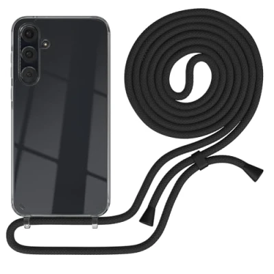 Abbildung von EAZY CASE Handykette kompatibel mit Samsung Galaxy A35 Kette zum Umhängen für Hülle Band aus Silikon stoßfeste transparente Handyhülle als Fallschutz in Schwarz Clips