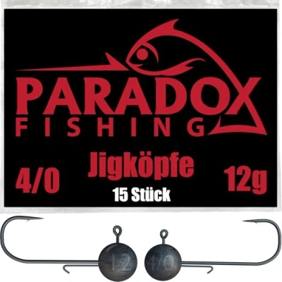 Abbildung von Paradox Fishing Jigköpfe Set 15x 12g 4/0 I Jig Köpfe Gummifisch mit Jighead für Gummifische Barsch Hecht Zander Angelzubehör